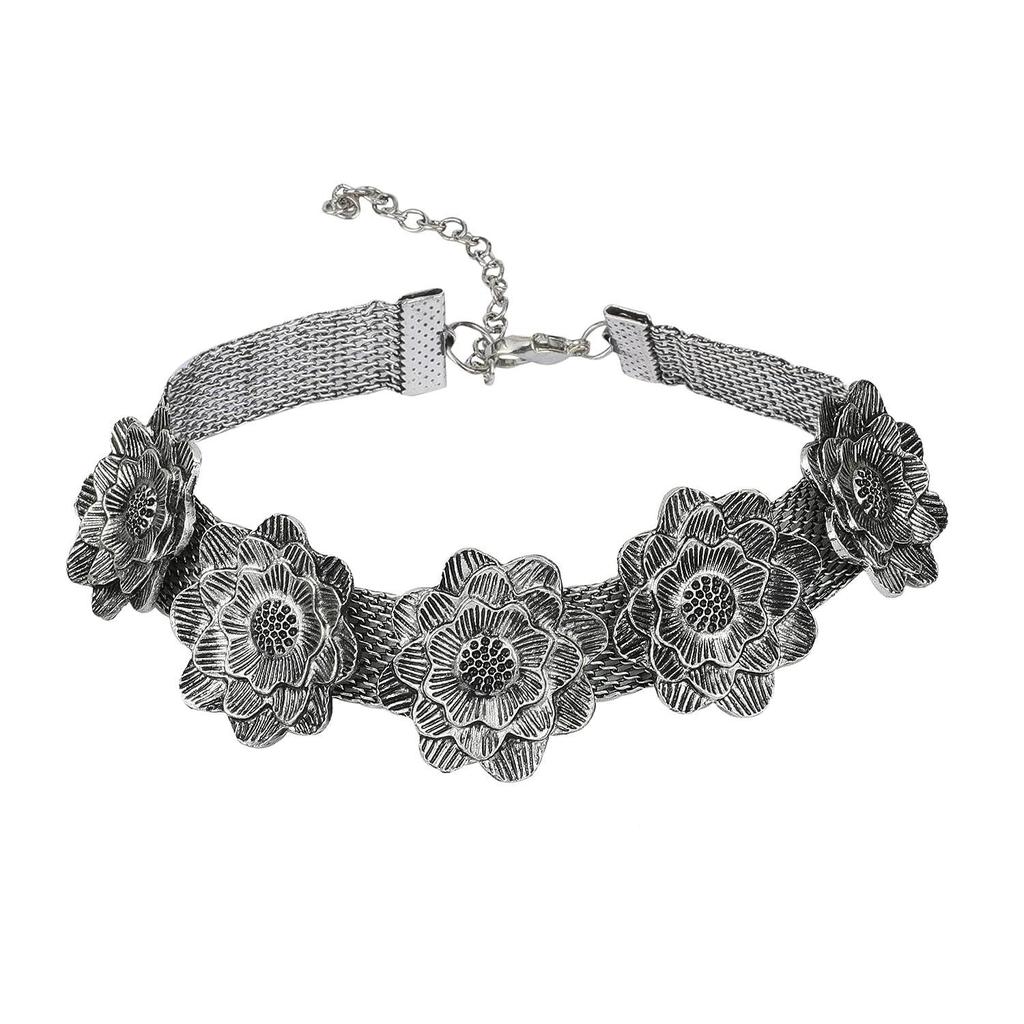 Shining Diva Fashion Latest Stylish Traditional Oxidised Silver Necklace Jewellery Set for Women