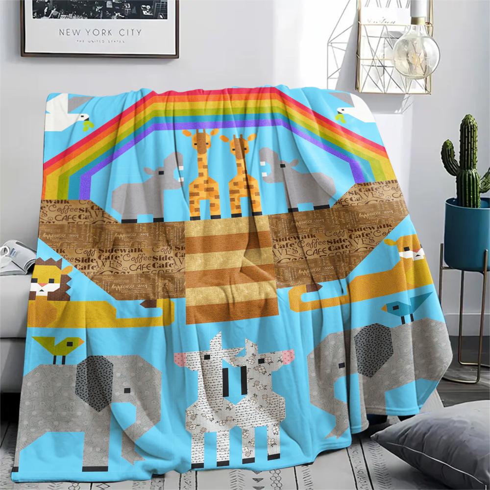 1Pc Cartoon Animals Print Flannel Blanket, High quality Comfortable for All Seasons, Home Decor, Warmth and Comfort, Perfect for Christmas Gifts