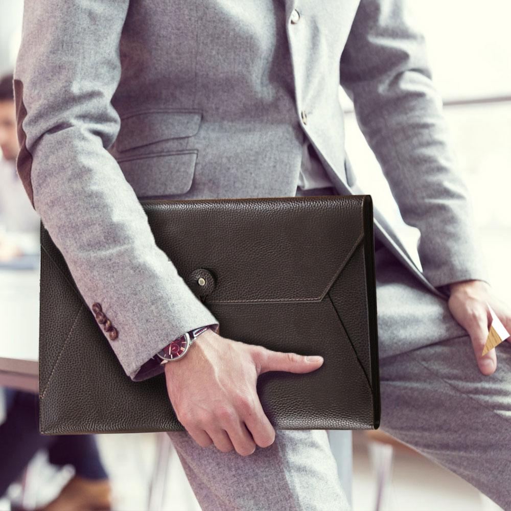 Skórzana teczka na dokumenty Duża pojemność Torba na dokumenty Klamra Wodoodporna teczka biznesowa do organizera rachunków biurowych