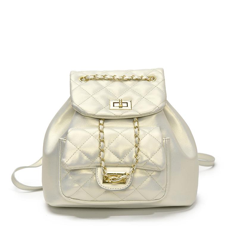 Korean Version of the Popular High-end Sense Small Fragrant Wind Rhombus Chain Small Backpack Fashion Casual Versatile Commuting Foreign Style Backpac