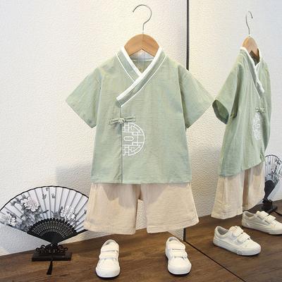 Kids Summer Hanbok Two-piece Suit Boys Girls Short-sleeved Chinese Style Tang Suit Thin Breathable June 1 Performance Show Clothes Set