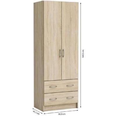 DEMEYERE Wardrobe - Brushed Oak Decor - 2 Doors and 2 Drawers - Classic - Bedroom - L 61 Cm - DUAL