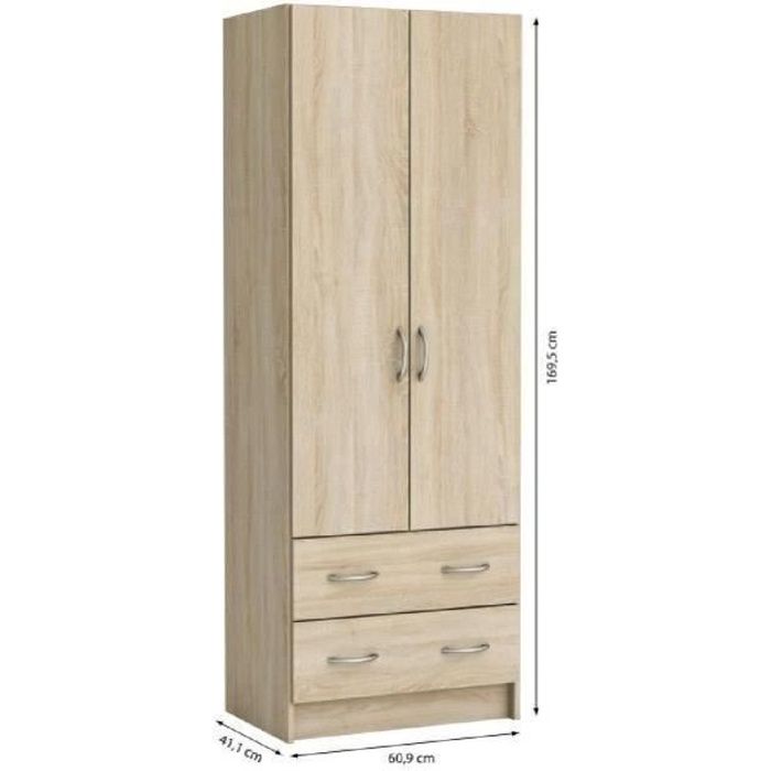 Armario DEMEYERE - Decoración roble cepillado - 2 puertas y 2 cajones - Clásico - Dormitorio - L 61 cm - DUAL