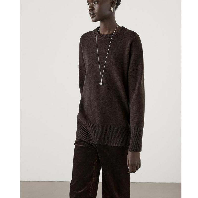 MD Fall and Winter New Women's Clothing Rib Neckline Soft Glutinous Wool Blended Round Neck Long Sleeves Knitwear 5775638