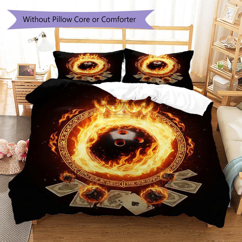 Brennende Kugel Muster Bettwäsche Steppdecke Set Bettbezug Kissenbezug Heimdekoration Geburtstagsgeschenk (1 Bettbezug + 2 Kissenbezüge, ohne Füllung)