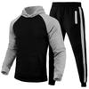 Men's Casual Hooded Two-tone Sweatshirt, Men's Fleece Warm Sports Sweatshirt And Pants Set