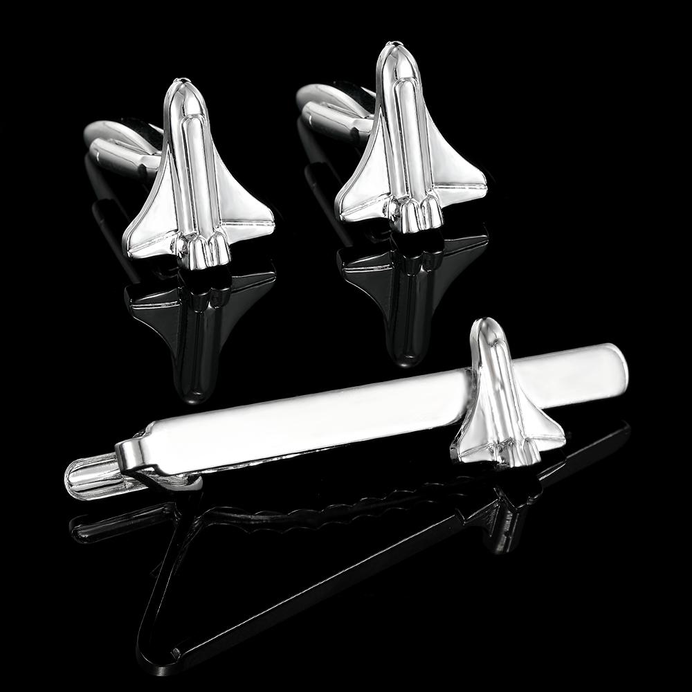 

Funny Mens Space Shuttle Shaped Design Cufflinks&Tie Clip Set Formal Party Business Tuxedo Shirts Jewelry Accessories