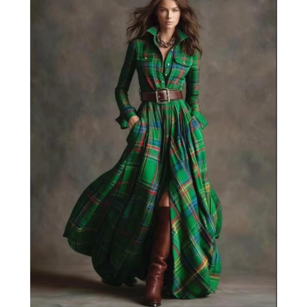 French Retro Plaid Asymmetrical Slim Dress, Women's Fashion Vintage Irregular Waist-cinching Dress for Casual Daily