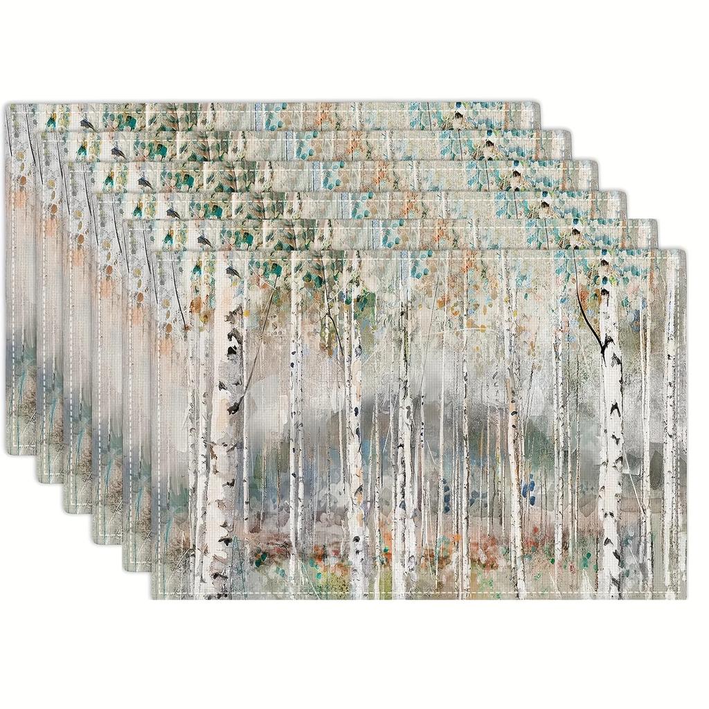 1PC Set Natural Forest Wood Grain Oil Painting Table Runner, Linen, Rectangle, 30x45CM, Machine Washable, Woven, For H