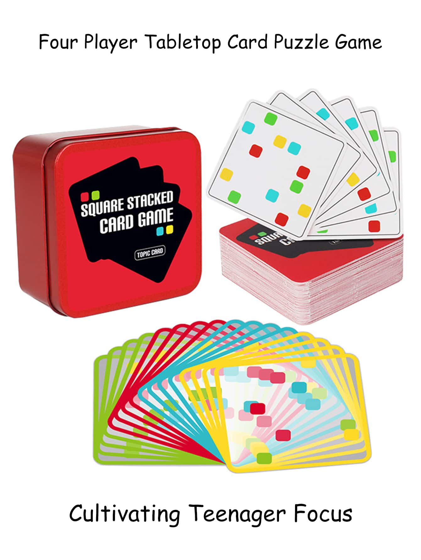 

Iron Storage Box Square Stacked Card Game Educational Flash Cards for Toddlers Four Players Tabletop Puzzle Game красный