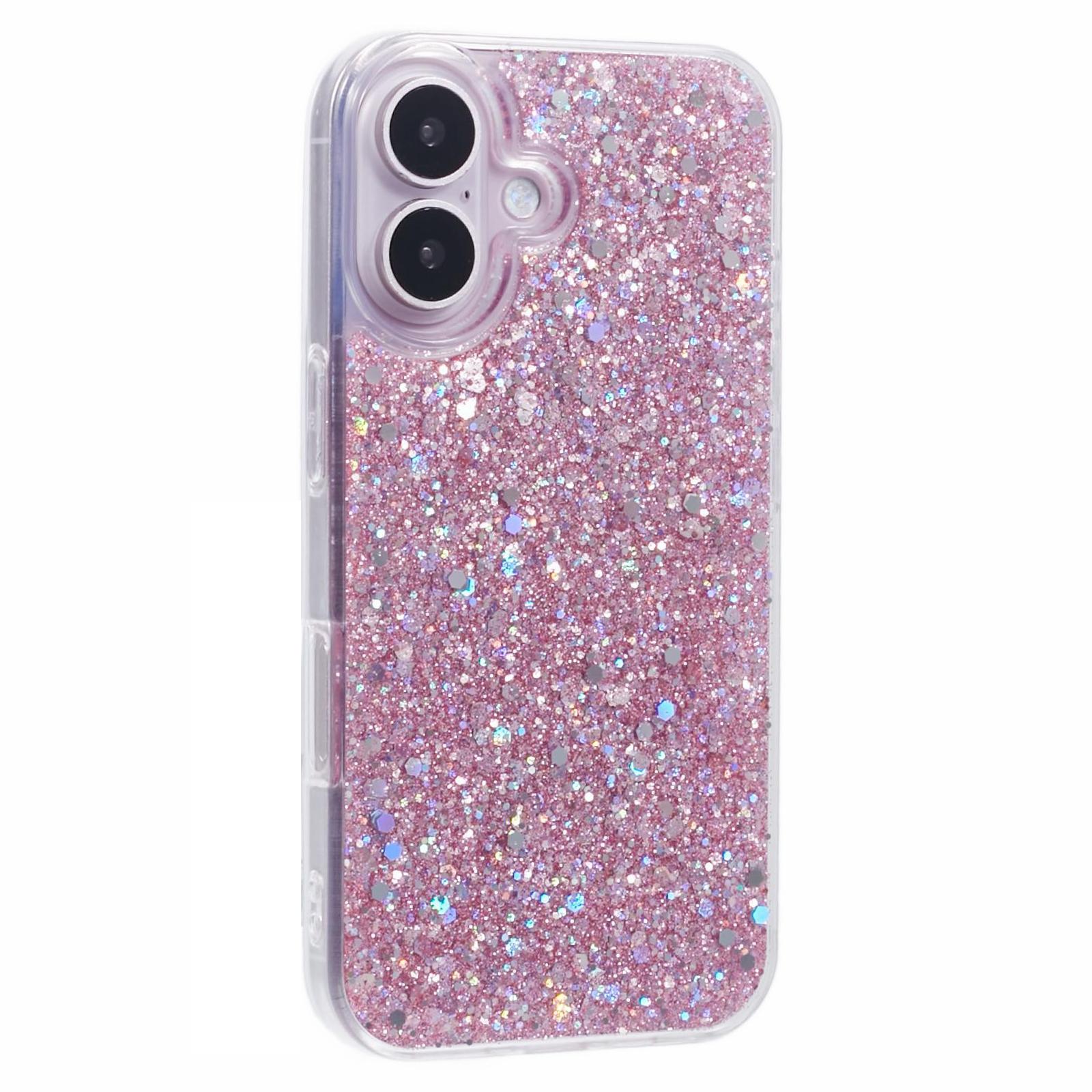 

For iPhone 16 Plus Case Protective Soft TPU Phone Cover with Glittery Surface Pink