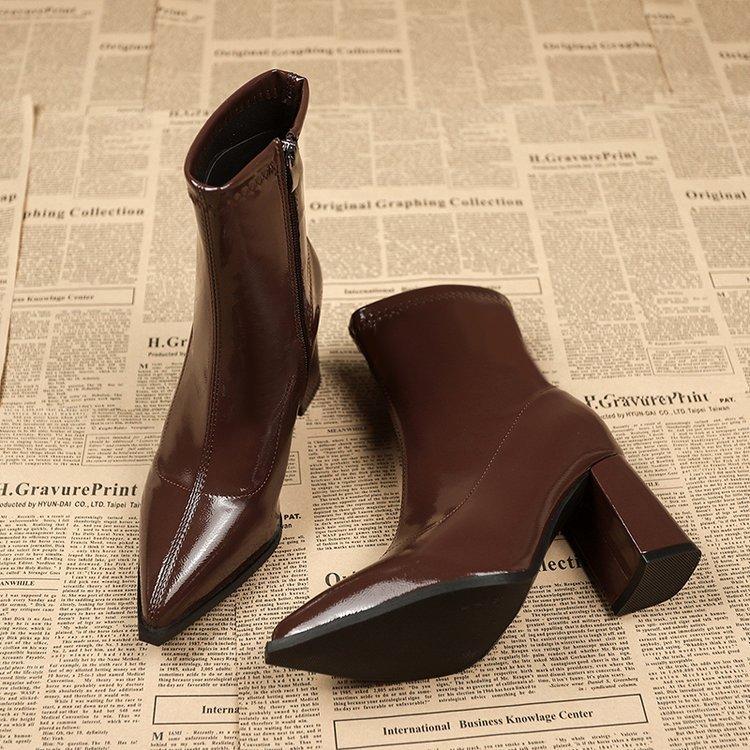 

Модные женские короткие ботильоны на толстом каблуке с острым носком, женские осенние ботильоны на высоком каблуке, женские модные ботинки в ретро-стиле с темпераментом, Botas Mujer 42