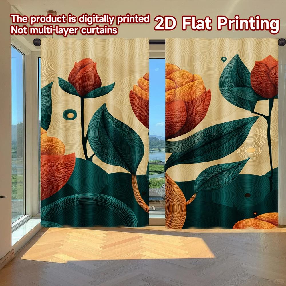 

2D FLAT PRINTING 2pcs Curtains (Without Rod) Floral Motif with Bold Colors Saint Patrick is Day Festival Creative Curtains 100*130 Grommet Top 1pcs