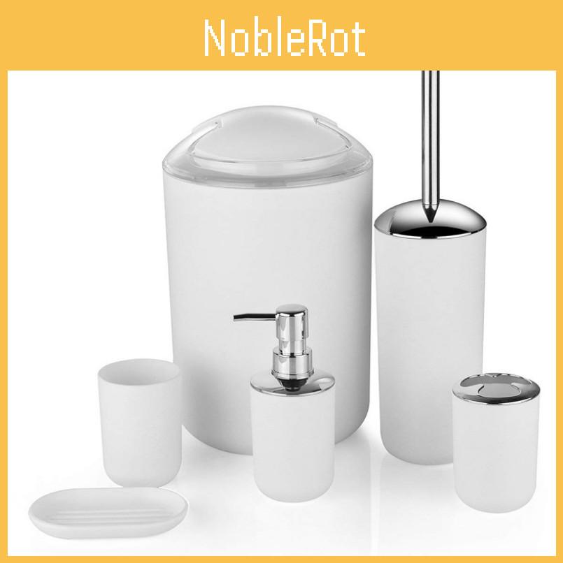 Bathroom Accessories Six Piece Plastic Washroom Set With Toothbrush Cup And Storage For Gift And Office