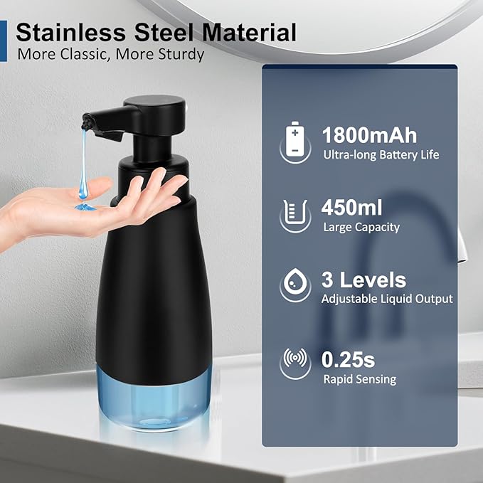 

Автоматический дозатор мыла, аксессуары для ванной комнаты, бесконтактный стальной металлический флакон для лосьона, многоразовый дозатор пенящегося мыла для отеля