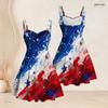 Women Plus Size Spaghetti Strap Off Shoulder Dress Splash Art Patriotic Star Print Swing Dress