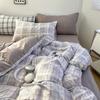 Washed Skin-friendly Bedding Set Sheet Pillowcase Quilt Cover Lattice
