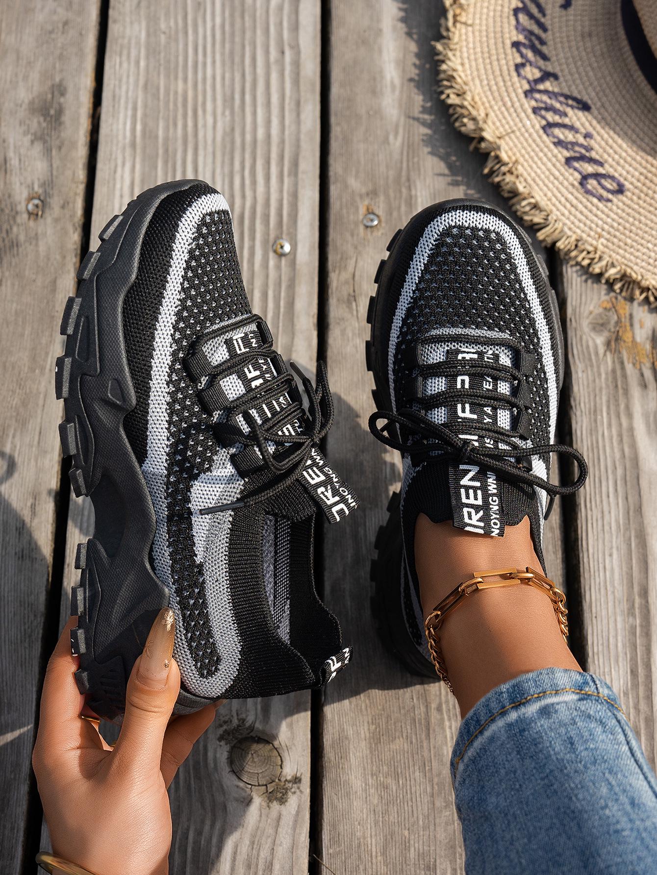 

Женские сетчатые слипоны Flyknit - 2025 Всесезонные дышащие в повседневном стиле, размер 43 43 FBA Barcode Shipping черный серый