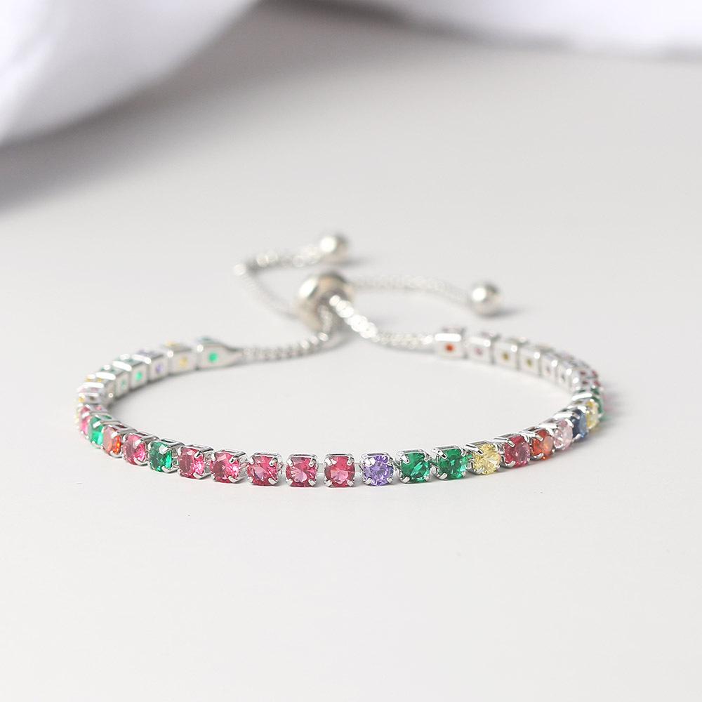 Misty Moon 3Mm Color Round Zircon Single Row Full Diamond Adjustable Crystal Bracelet Women'S Jewelry