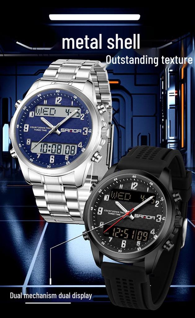 SANDA Multifunctional Luminous Student Watch - Classic, Fashionable, Waterproof with Timer & Alarm.