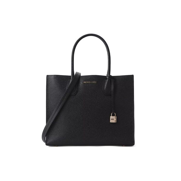 

Michael Kors Mk Mercer Minimalist Lock Solid Color French Leather Accordion Bag Crossbody Tote Large Women bags Black 30F6GM9T3L-BLACK Basic Set (Bag+Dust Bag)