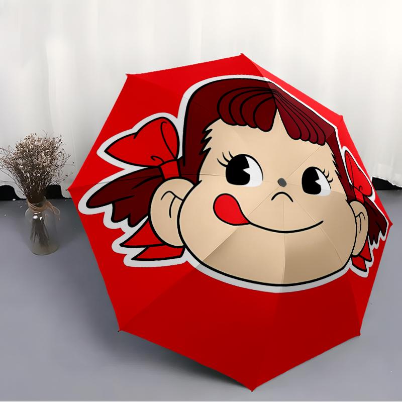 Peko Chan Print Automatic Umbrella, 8 Rib Iron Frame, Plastic Handle, Suitable for Outdoor Travel &Daily , Ideal Gift