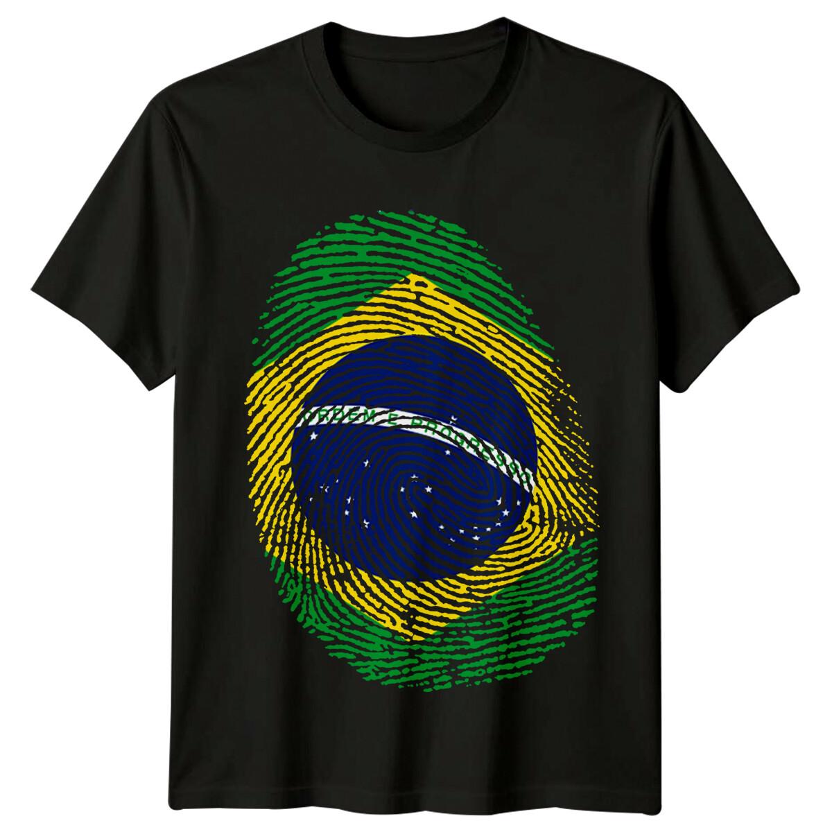 Brazil Flag Fingerprint Travel Mens T-Shirt South America S