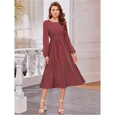 Maroon Crepe A-Line Midi Dress