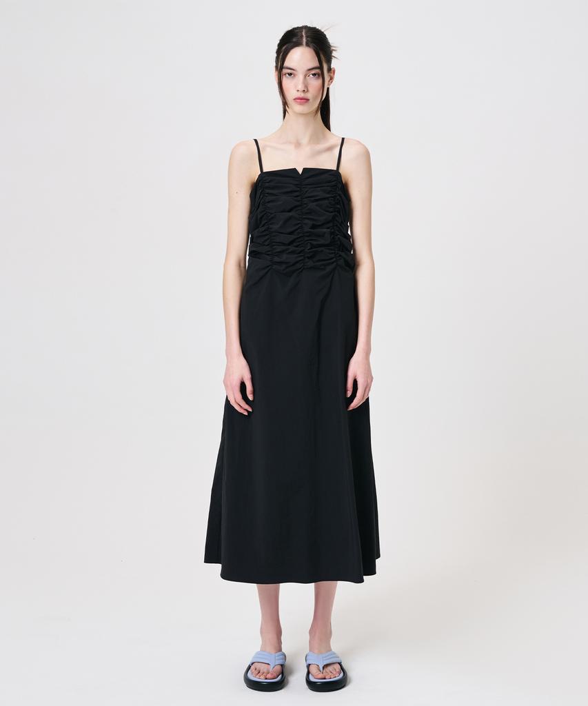 Etmont Slip Heart Neck Shirring Dress, Black