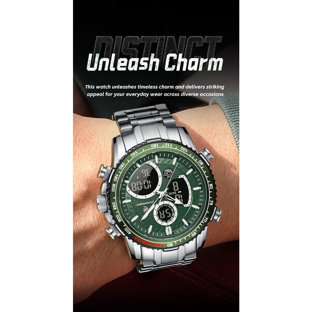 POEDAGAR Top LED Man Clock Waterproof Electronic Luxury Men's Watches Dual Time Display Digital Stainless Steel Quartz Watch