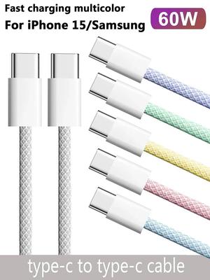 USB-C To Type C Color Cable For Apple iPhone 16 15 PD Fast Charging For Huawei Xiaomi Samsung Type C Weaving Cable Accessories