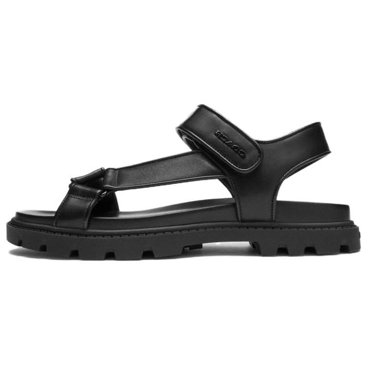 Coach Sport Leather Open Toe Flat Slide Sandals Women Sandals Black CAP70-BLK