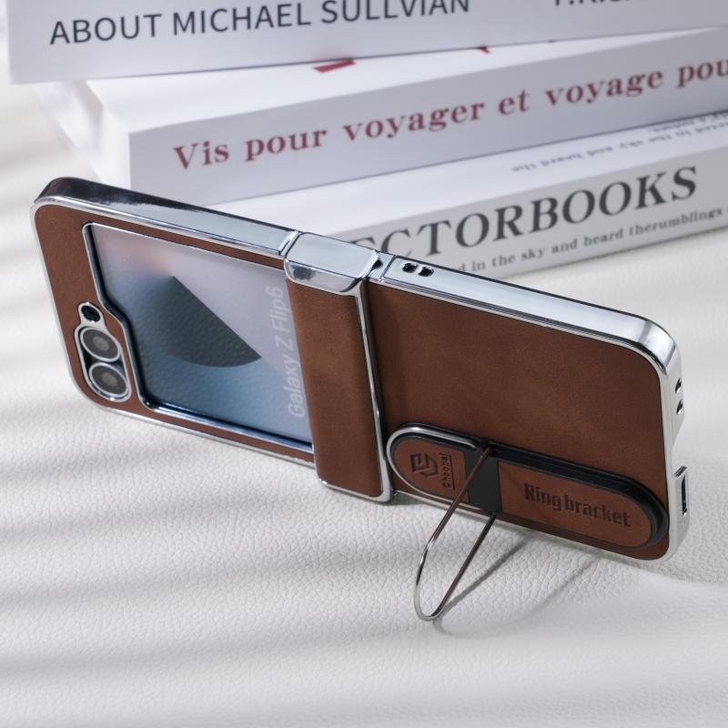 For Samsung Galaxy Z Flip 8 7 6 5 4 3 5G Fingertip Stand Leather Waterproof Anti-Fingerprint Anti-Drop Anti-Folding Phone Case