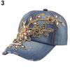 Flower Embossed Rhinestone Denim Baseball Cap Summer Fashion Women Jeans Hat