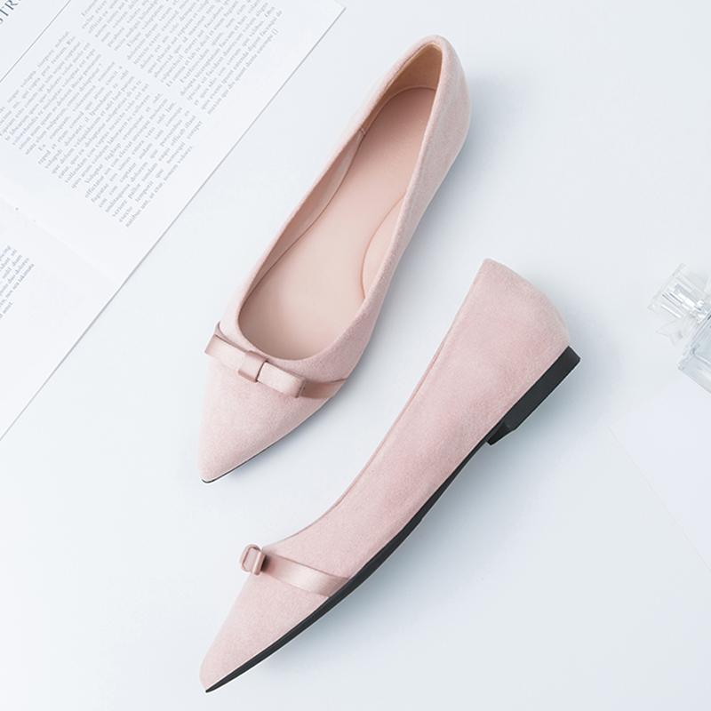 Fashion Brand Girls Ladies Pink Shoes Bridesmaid Flats Wedding Loafers Bowtie Ballerinas Women Big Size Flats Pointed Toe Velvet Loafers