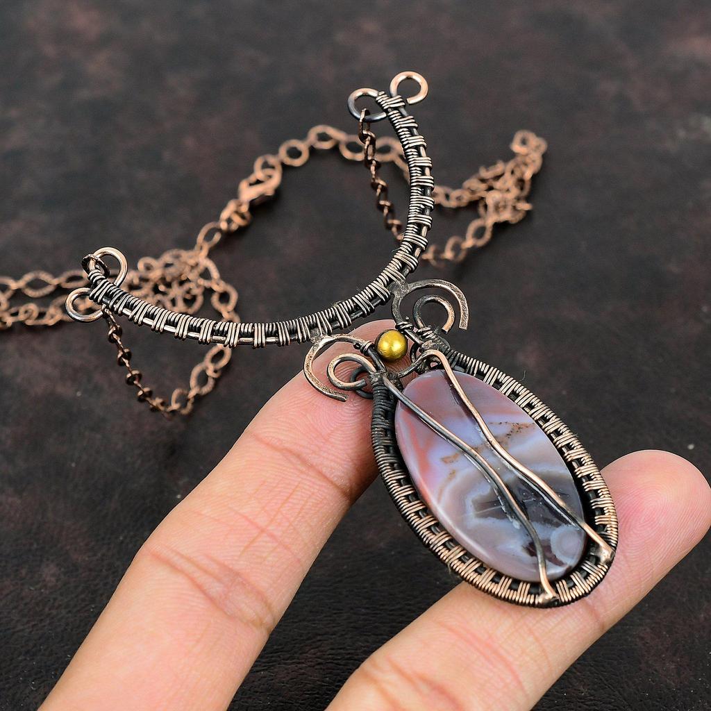Crazy Lace Agate Necklace Copper Wire Wrapped Necklace Adjustable Necklace Wire Wrap Gemstone Jewelry Handmade Boho Necklace Copper Jewelry