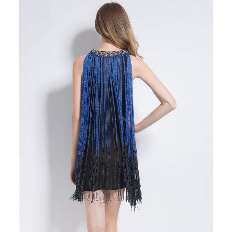 Robe Nouvelle Mode Col Halter Industrie Lourde Mode Irregular Gradient Robe à Franges Robe