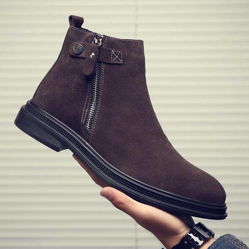 Fashion Men's Genuine Leather Chelsea Boots British Style Suede Leather Men's Shoes AutumnWinter Cowhide and Suede Men's Boots