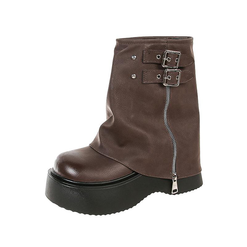 Leather High Heels Platform Ankle Boots Women Shoes New Fashion Goth Punk Shoes Brand Autumn Winter Trend Snow Botas Pumps