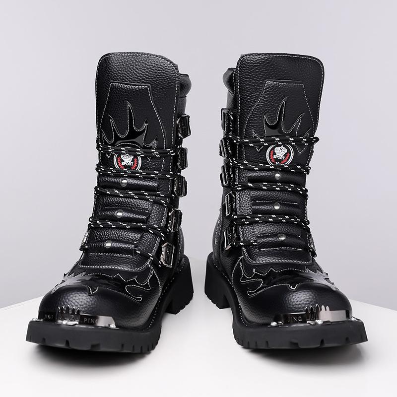 High-top British-style Black Work Boots Men Autumn Winter New Designer Platform Shoes Male Motorcycle Riding Leather Boots Man