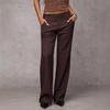 Pantalon Évasé à Taille Repliée Printemps Automne Taille Haute Détail Bouton Pantalon de Travail