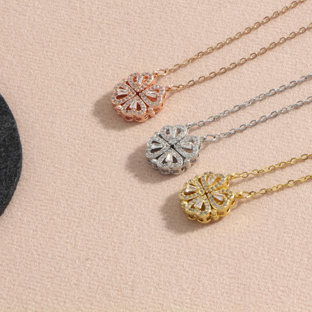 Reversible Clover/Heart Zircon Necklace Stainless Steel Fashion Jewelry for Women