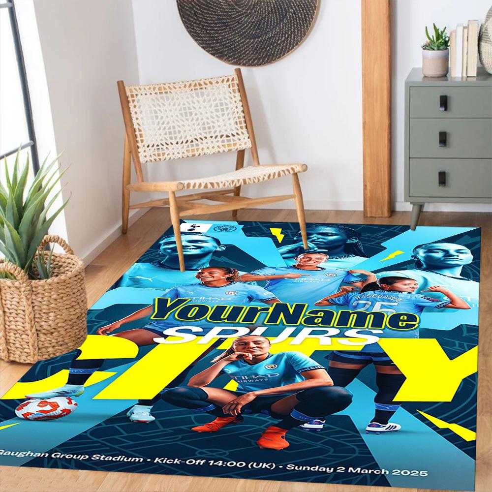 Manchester City Customize Your Name Floor Mat Design for Bedrooms Game Room Dormitory Foyer Antislip Carpet Decorate Offices Wedding Party Gift