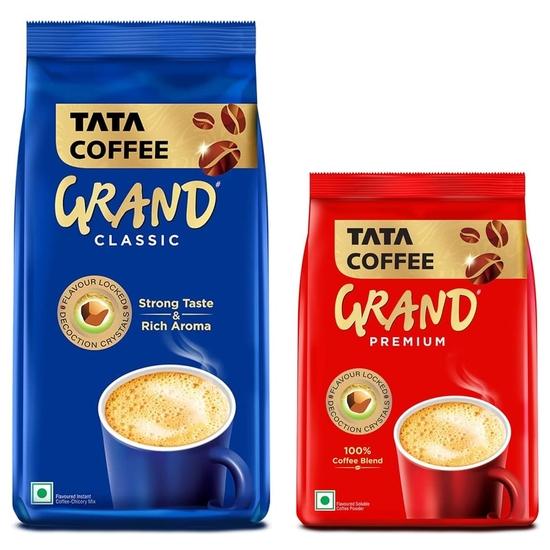 

Кофе растворимый Tata Coffee Grand Premium| Пакет 100 г и Кофе растворимый Tata Coffee Grand Classic| С кристаллами декокции, сохраняющими вкус | Банка 95 г