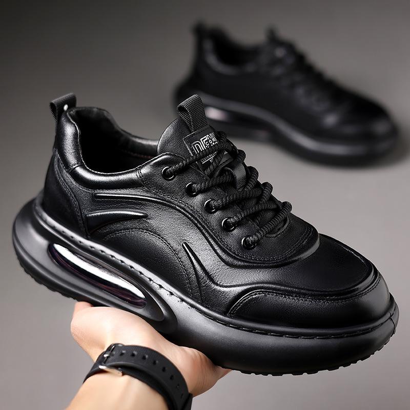 Autumn New Leather Men's Shoes Trendy Shoes Thick Sole Heightening Dad Shoes Versatile Air Cushion Light Sports Casual Shoes Men