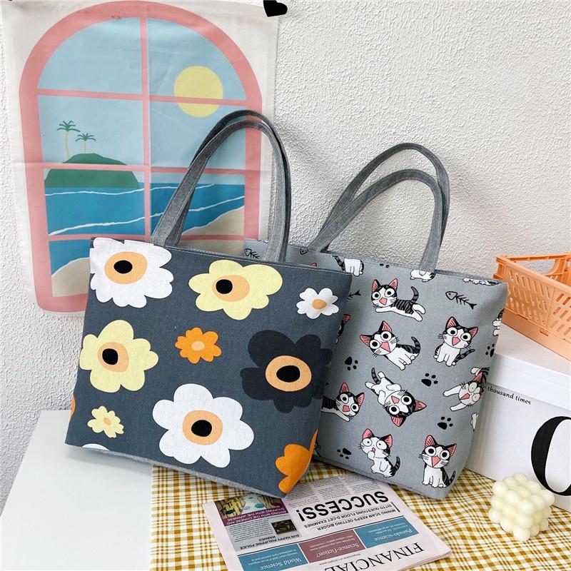 Korean Style Artistic Printed Canvas Tote Bag - Large Capacity Women's Shoulder Handbag