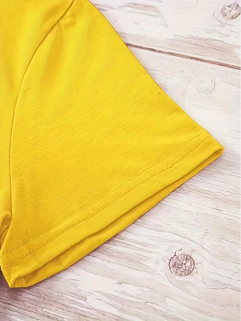 European and American Women's Yellow Short-Sleeved Top with Picture Design