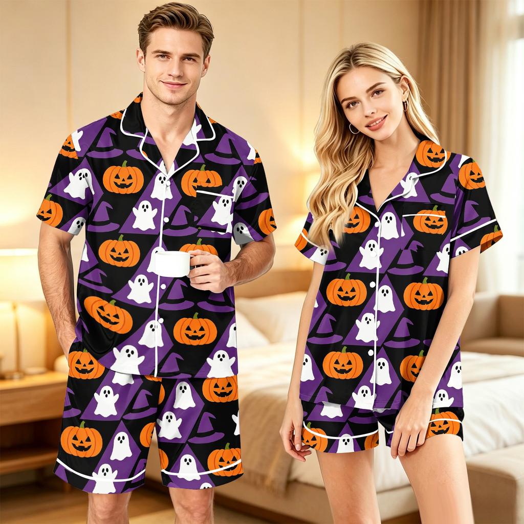Couples Halloween Print Comfortable Pajama Set for Loungewear