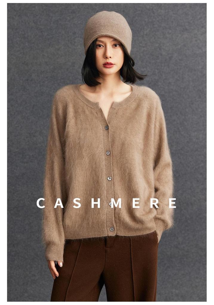 Women's Brushed Cashmere Cardigan - Autumn/Winter 2025 Thickened V-Neck Button-Up Sweater Coat