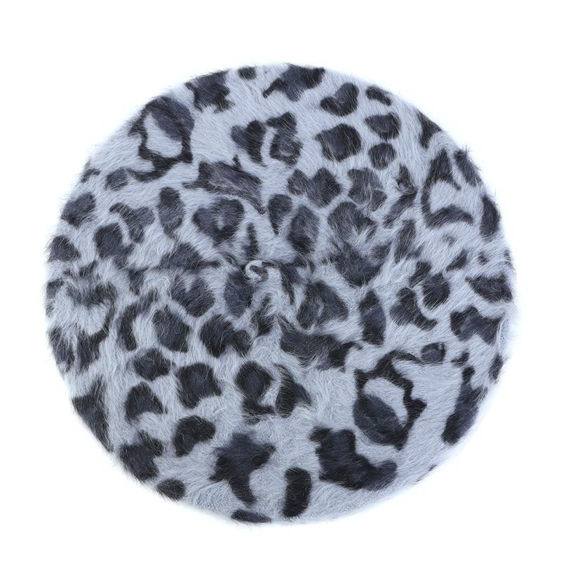 

Осенне-зимние шапки с леопардовым принтом, берет из меха кролика, женская модная шляпа-бутон, ретро-шляпа художника One Size серый